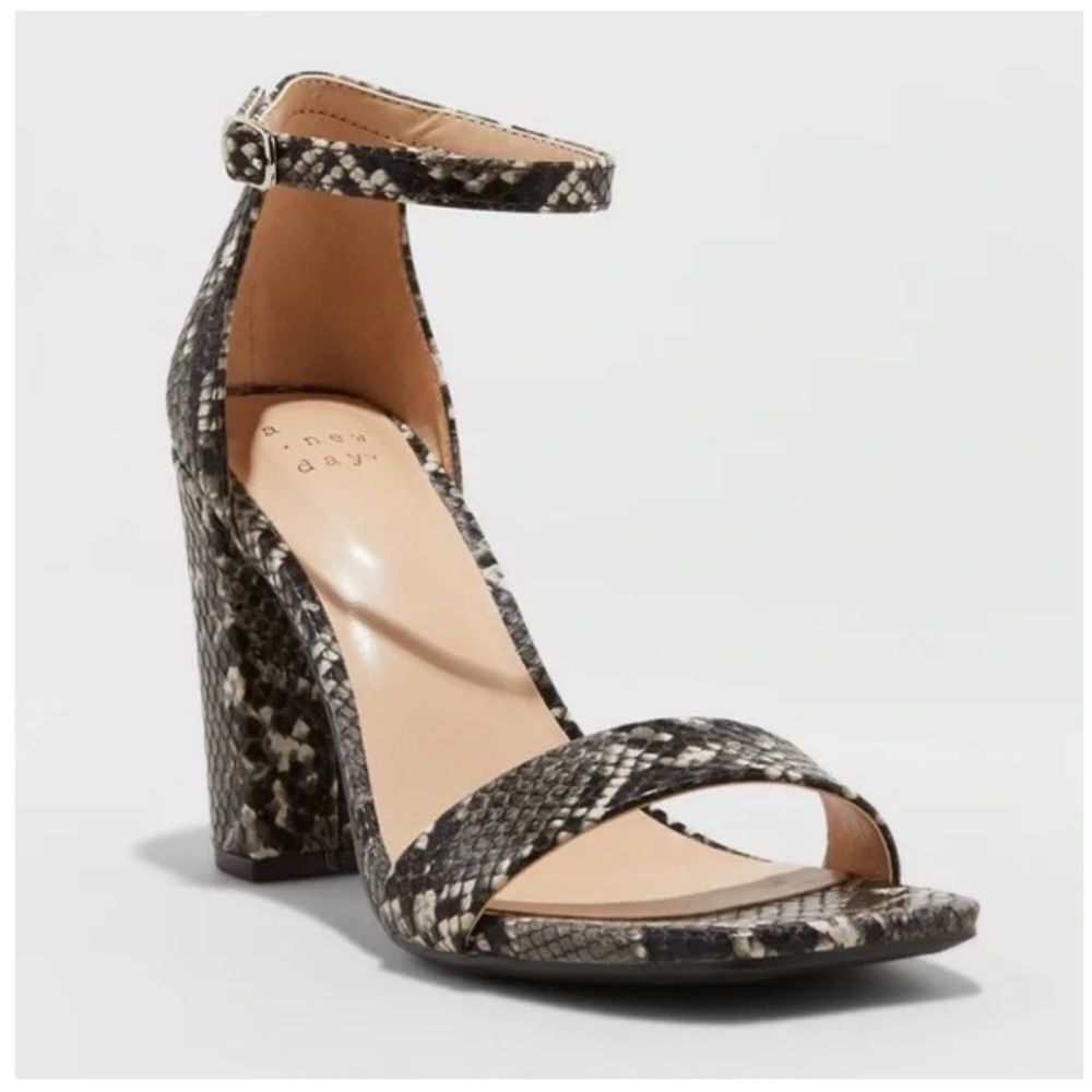 A New Day Black and Cream Snake Print block Heels